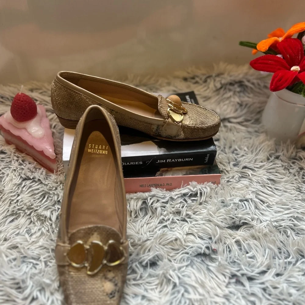 Stuart Weitzman Gold Flats with Ornamental Detail